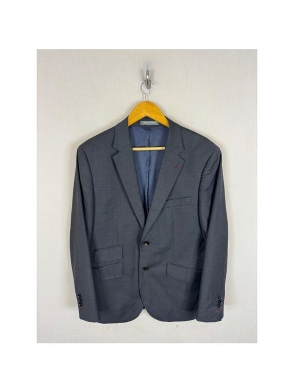 Indochino Mens 44 Charcoal Gray  Wool 2-Button Suit Jacket Blazer Ticket Pocket